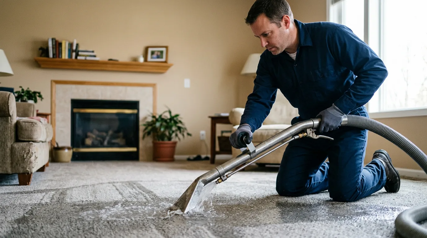Water damage restoration technician working near Petersburg, IL